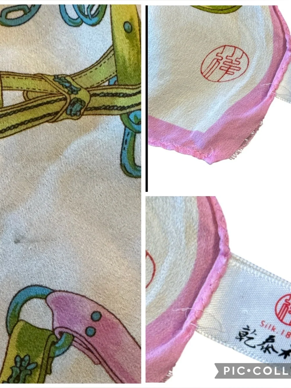 Vintage Imported Silk Equestrian White & Pink Multi Square Scarf